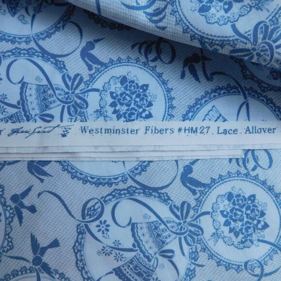 Wedding Free Spirit Fabric Blue-Gray Cotton Floral Rings Lilies Bells, 2+ Yd NEW - Picture 5 of 9